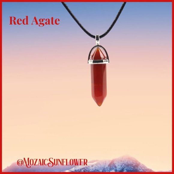 Handcrafted Red Agate Pendant Leather Cord With Extension Chain Unisex - Picture 3 of 4